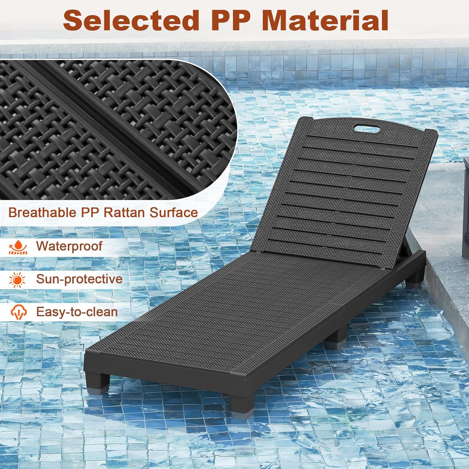 Set of 2 Rattan Style Sun Loungers Black 5 Level