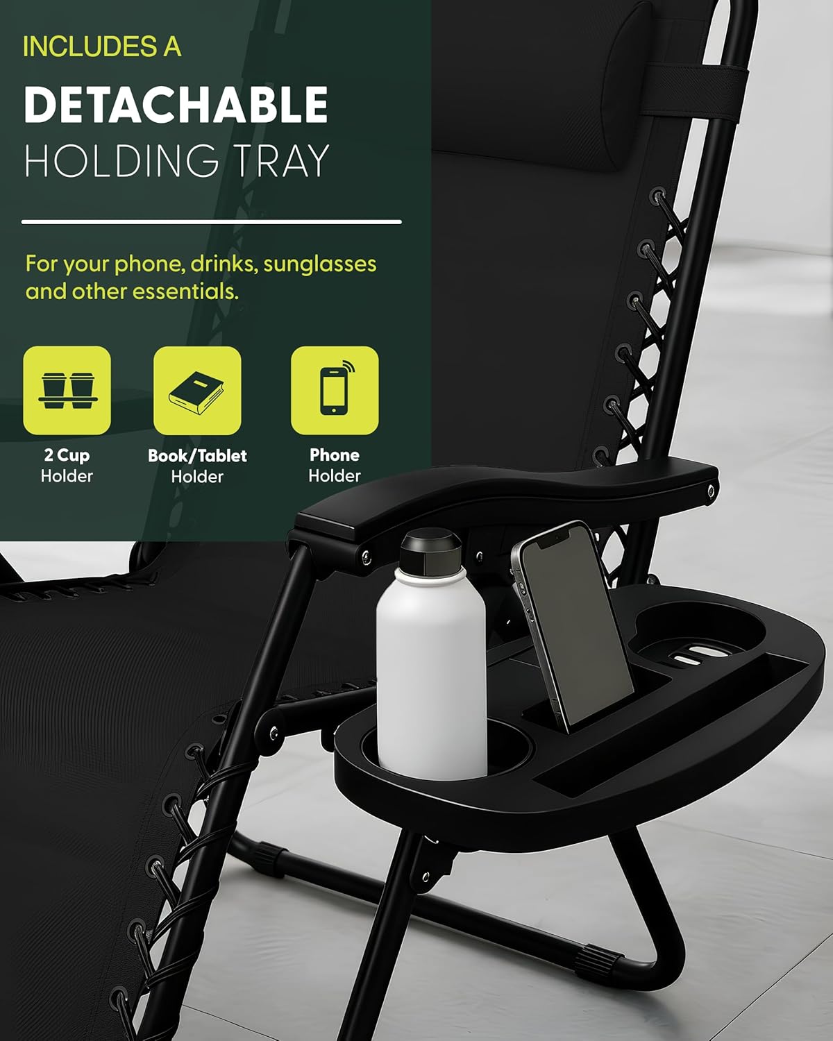 Set of 2 Foldable Zero Gravity Garden Chairs Black