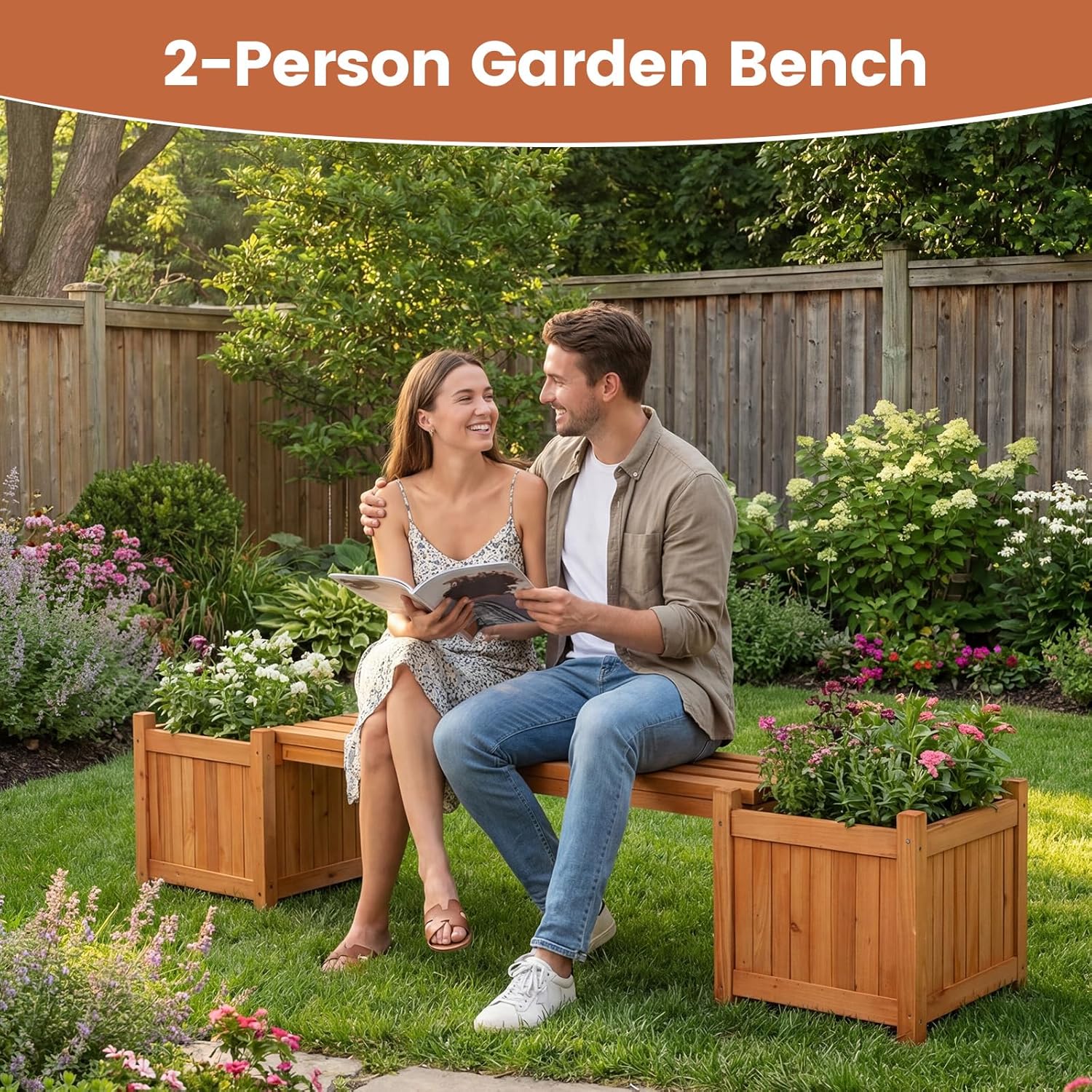 Garden Planter with Bench 170cm Wooden Raised Bed Seat Box
