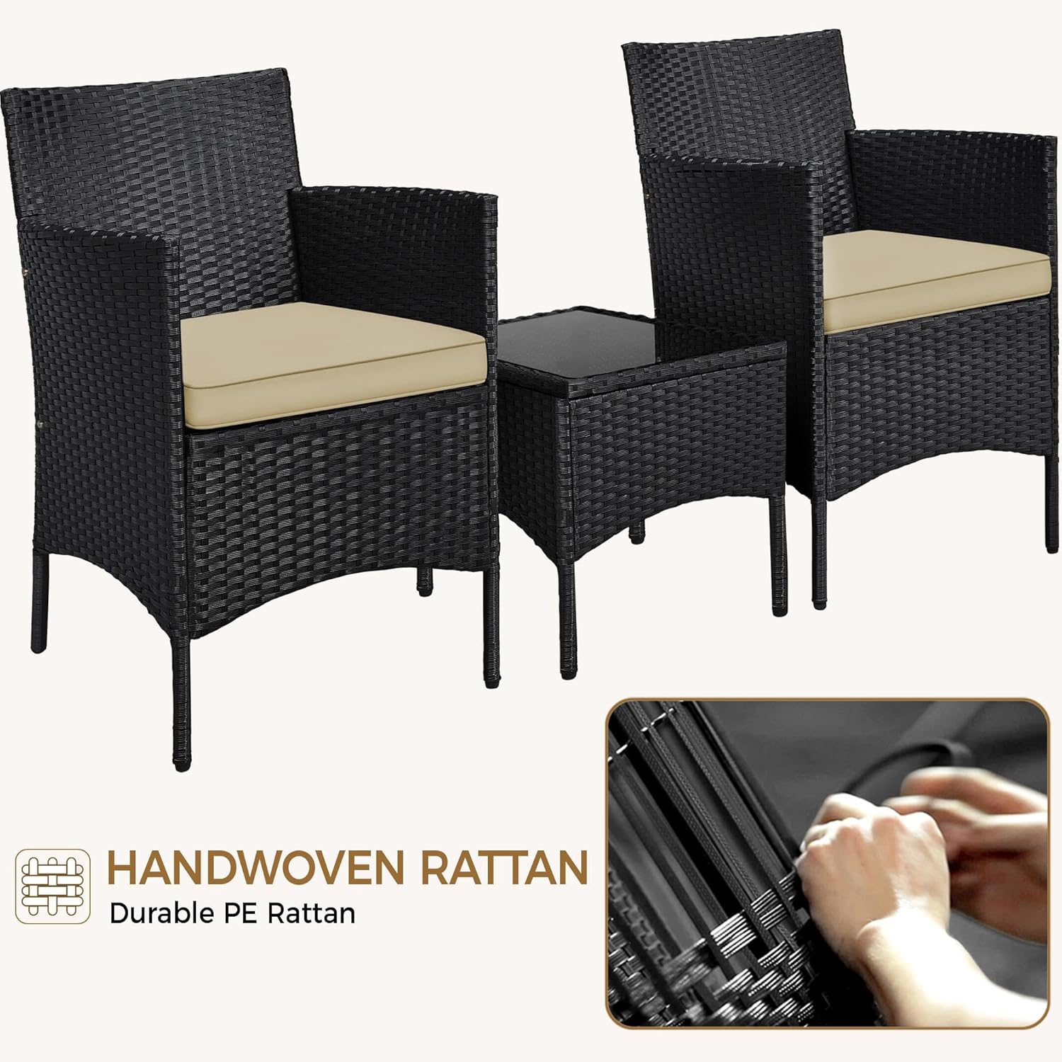 3 Piece Rattan Garden Furniture Set Patio Bistro Chairs Table