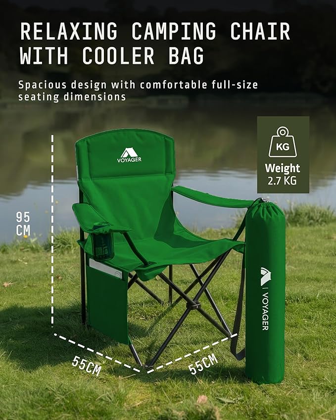 Folding Camping Chair 2 Pack Pocket Cup Holder Green
