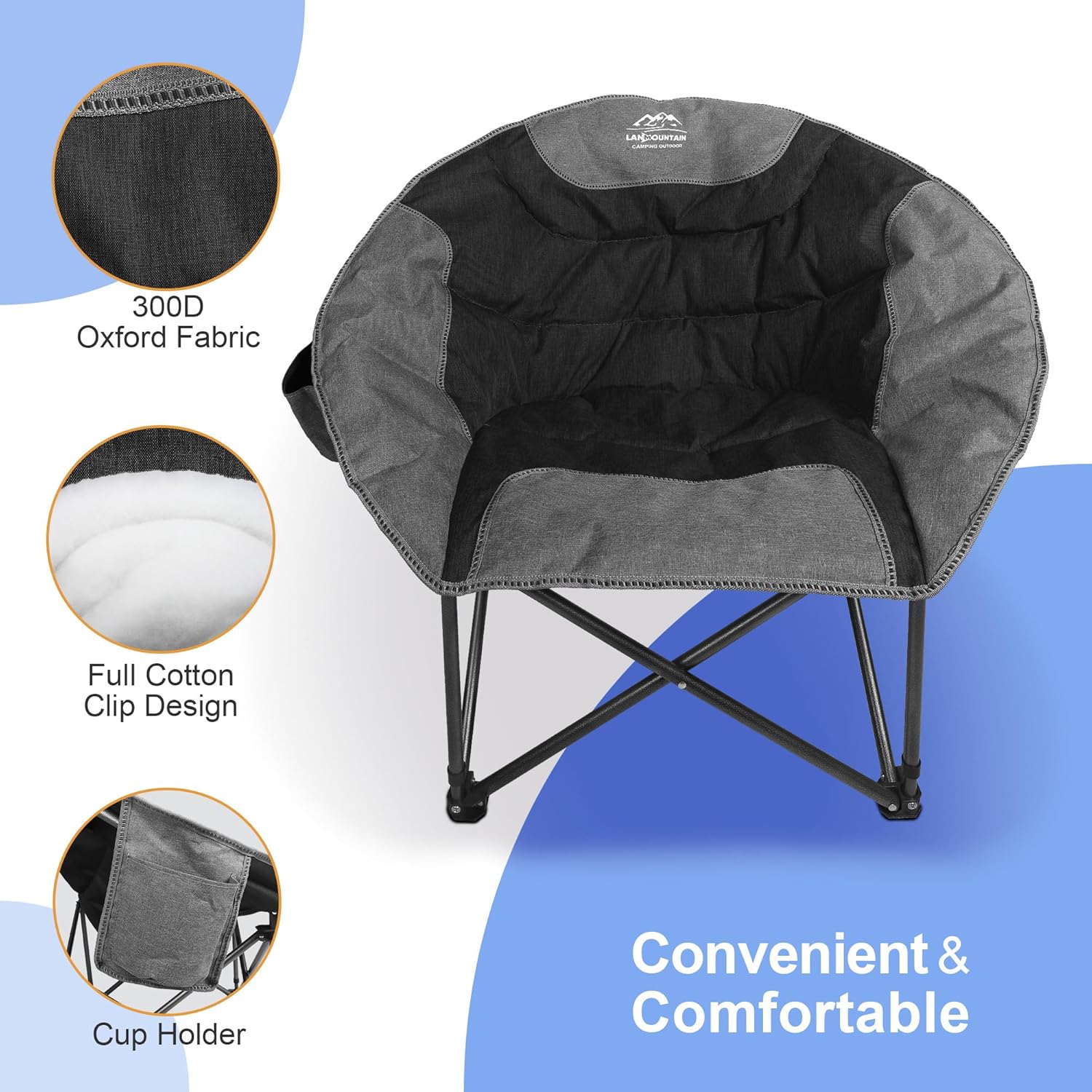 Moon Camping Chair Round Folding Cooler Bag Black