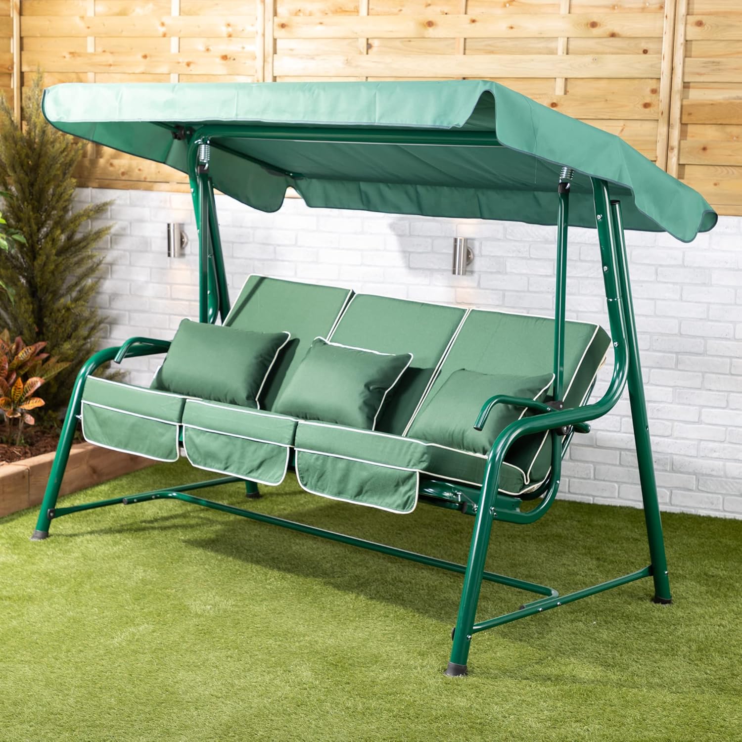 3 Seater Reclining Garden Swing Seat Green Canopy