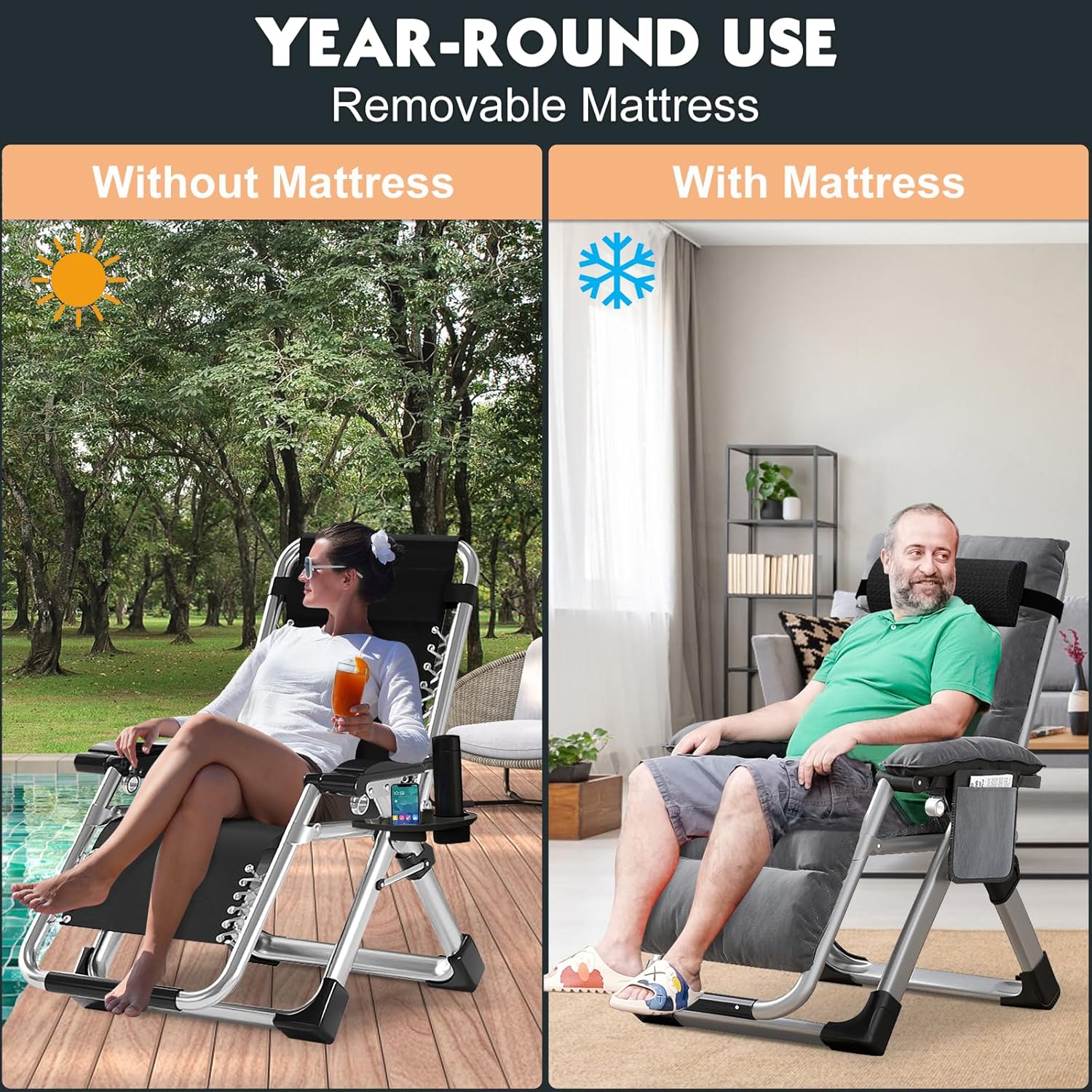 Zero Gravity Recliner Chair Grey with Side Table 200KG