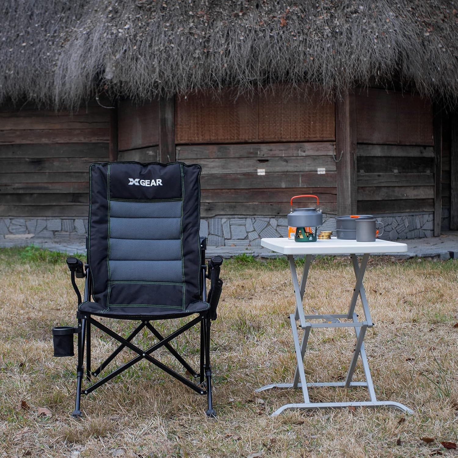 Adjustable Oversized Camping Chair with Lumbar Support Black
