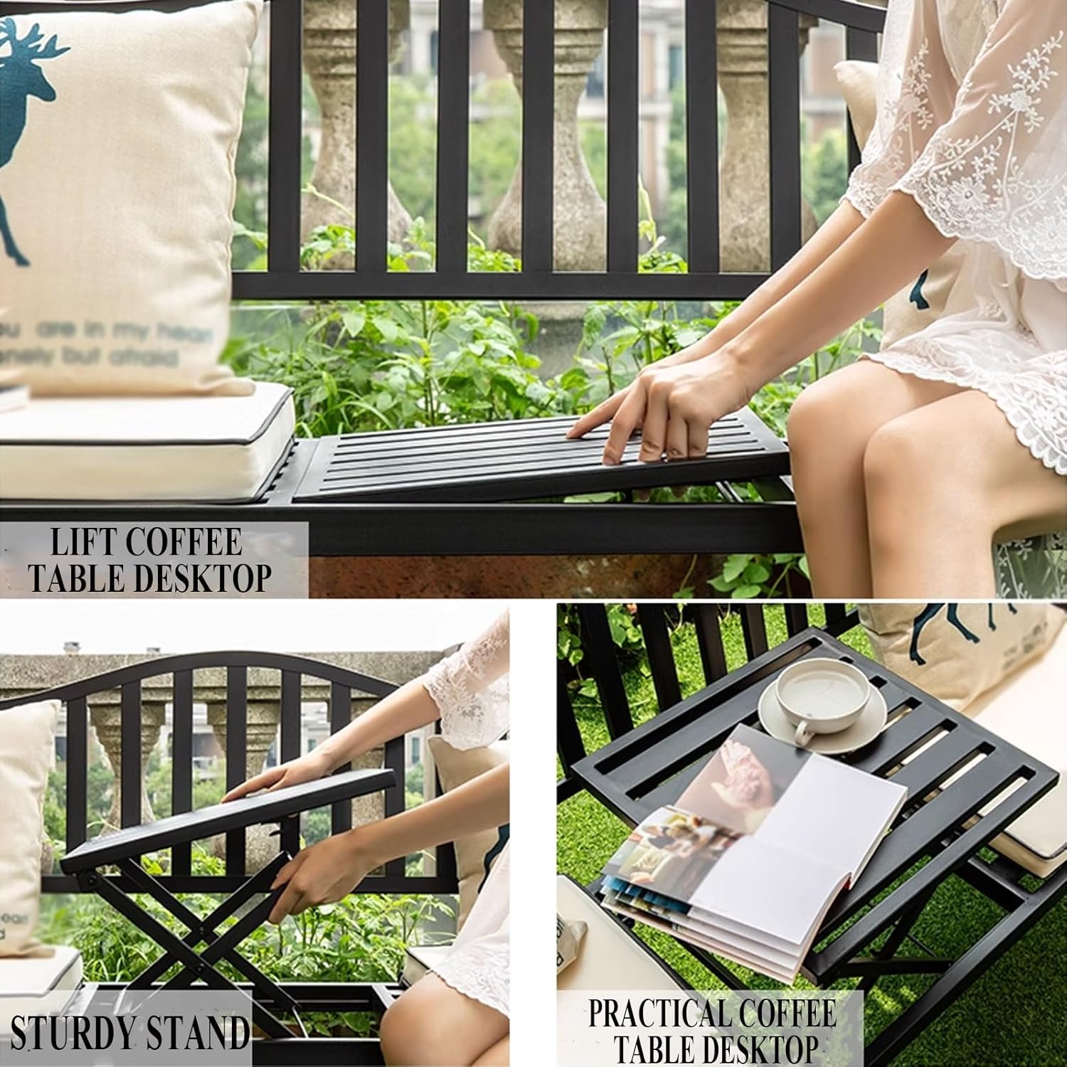 3 Seater Metal Garden Bench 150cm Outdoor Patio Park Seat Bronze
