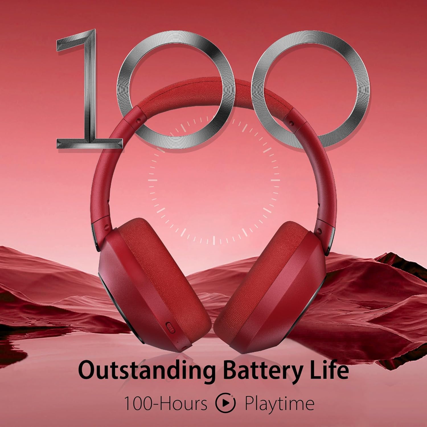 Wireless Noise Cancelling Over Ear Headphones 100Hr Battery Red
