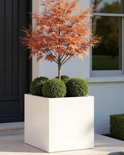 40cm White Square Planter Stone Effect Garden Pot Drainage