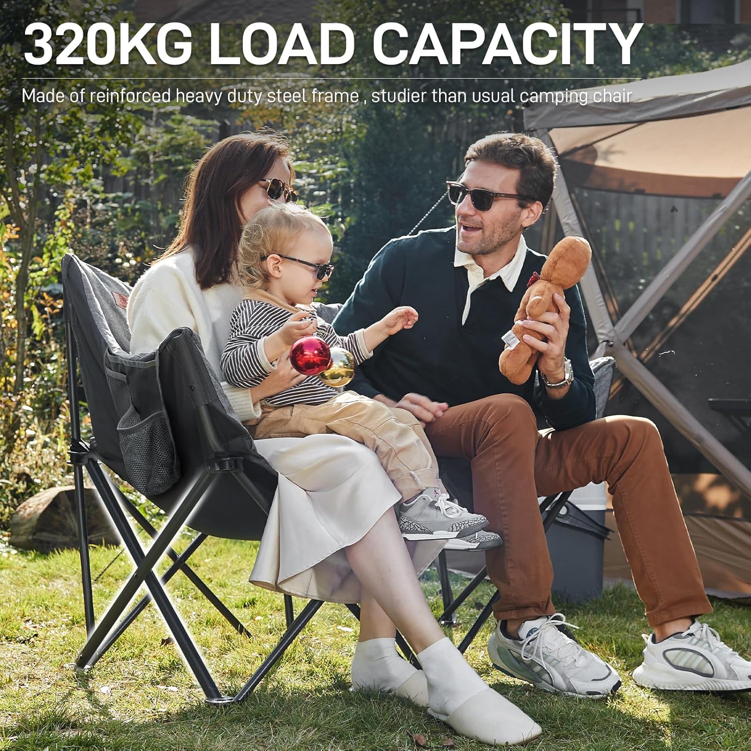 Double Folding Camping Sofa Chair 320kg 2 Seater Padded
