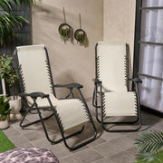 2 Zero Gravity Sun Lounger Reclining Chairs Cream