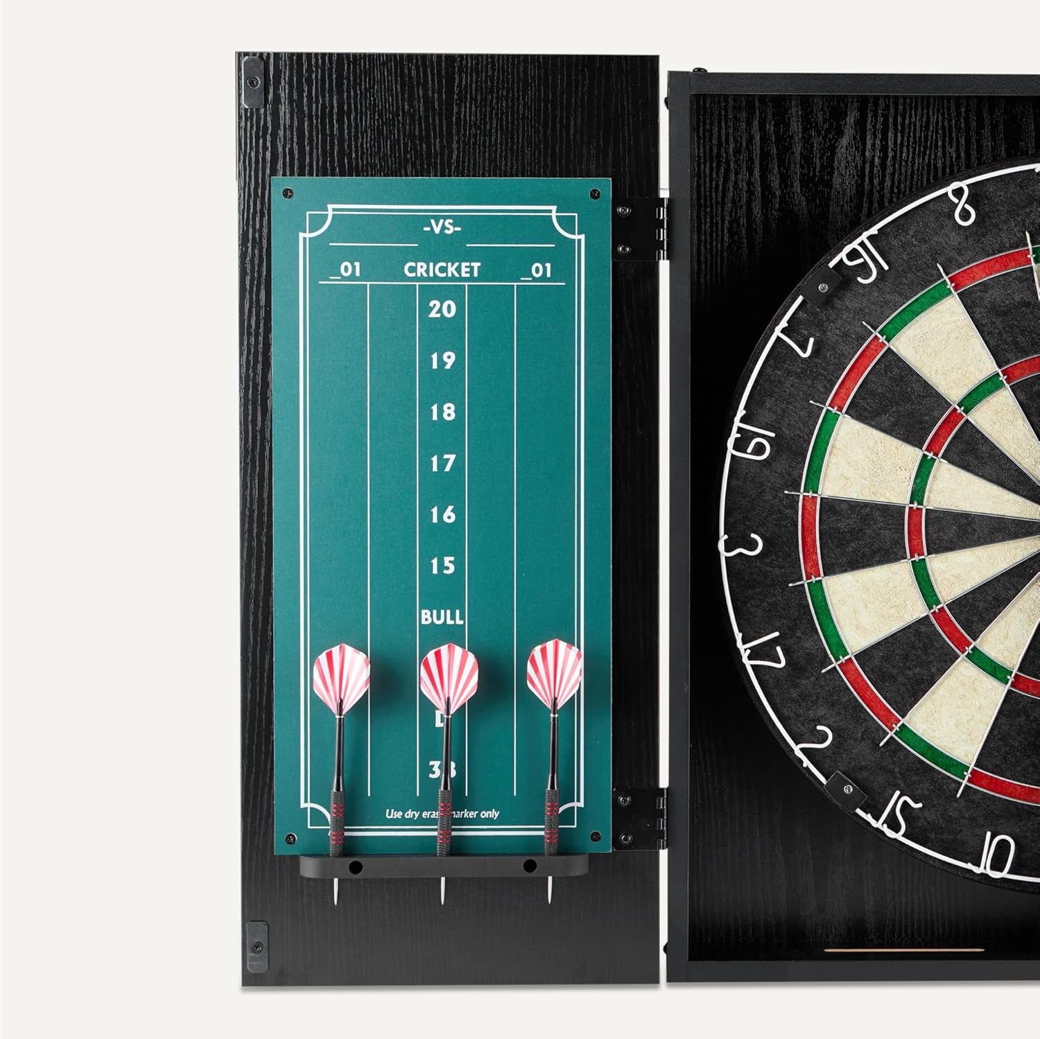 18in Dartboard Cabinet Set Sisal Board Steel Tip Darts Scoreboard