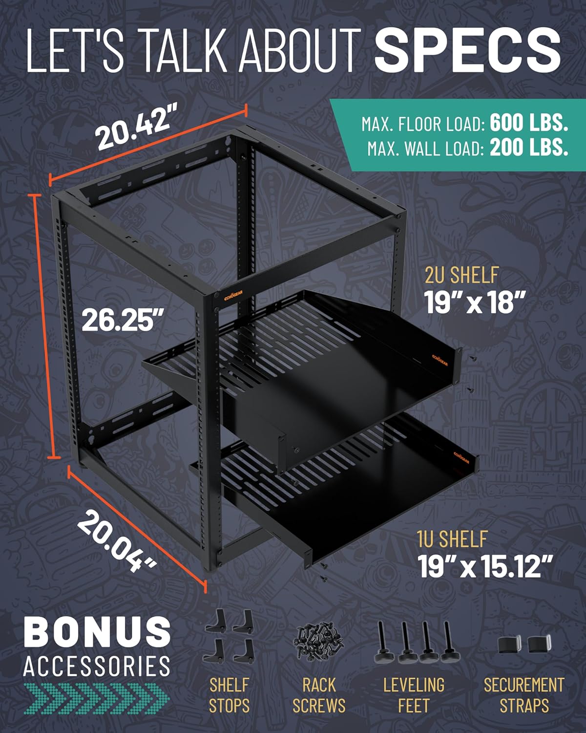 15U Open Frame AV Server Rack Wall Mount Black