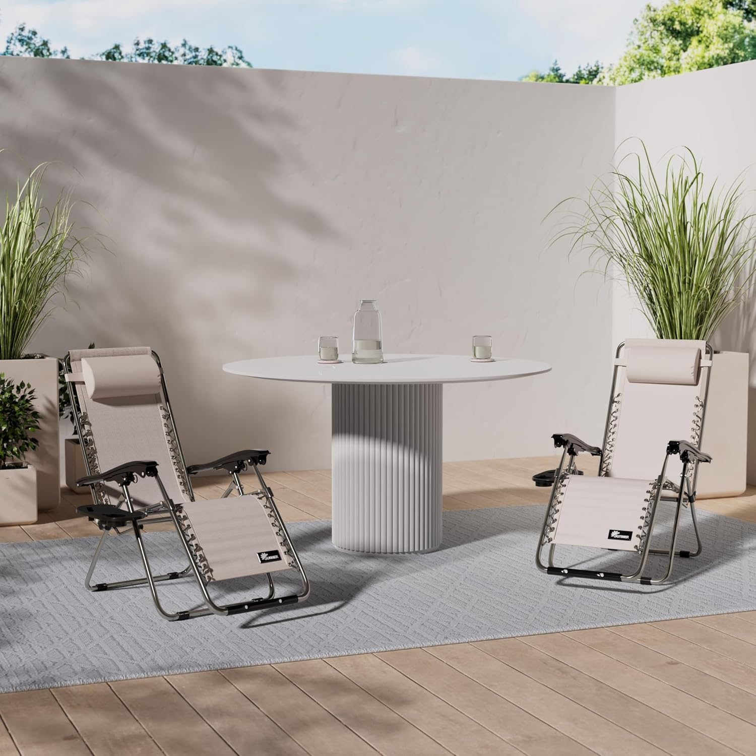 Set of 2 Zero Gravity Sun Lounger Chairs Grey Folding