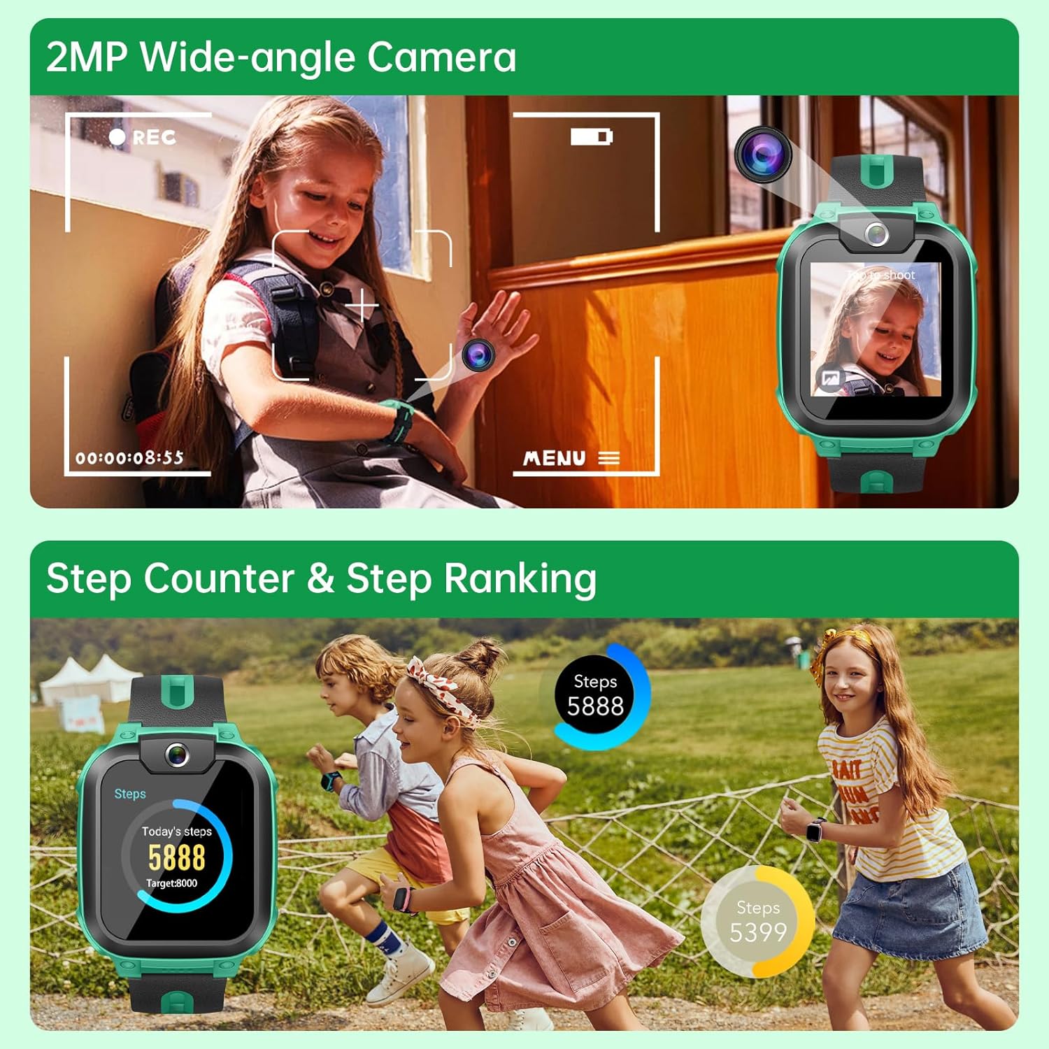 Kids Smart Watch Phone Video Call GPS Green