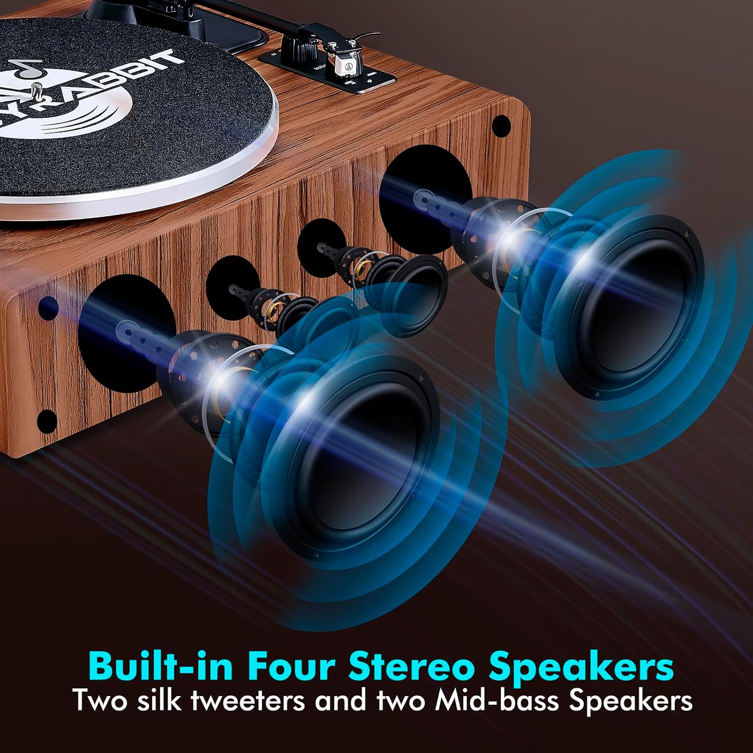 Bluetooth Vinyl Record Player Turntable with Built-In Speakers 2-Speed