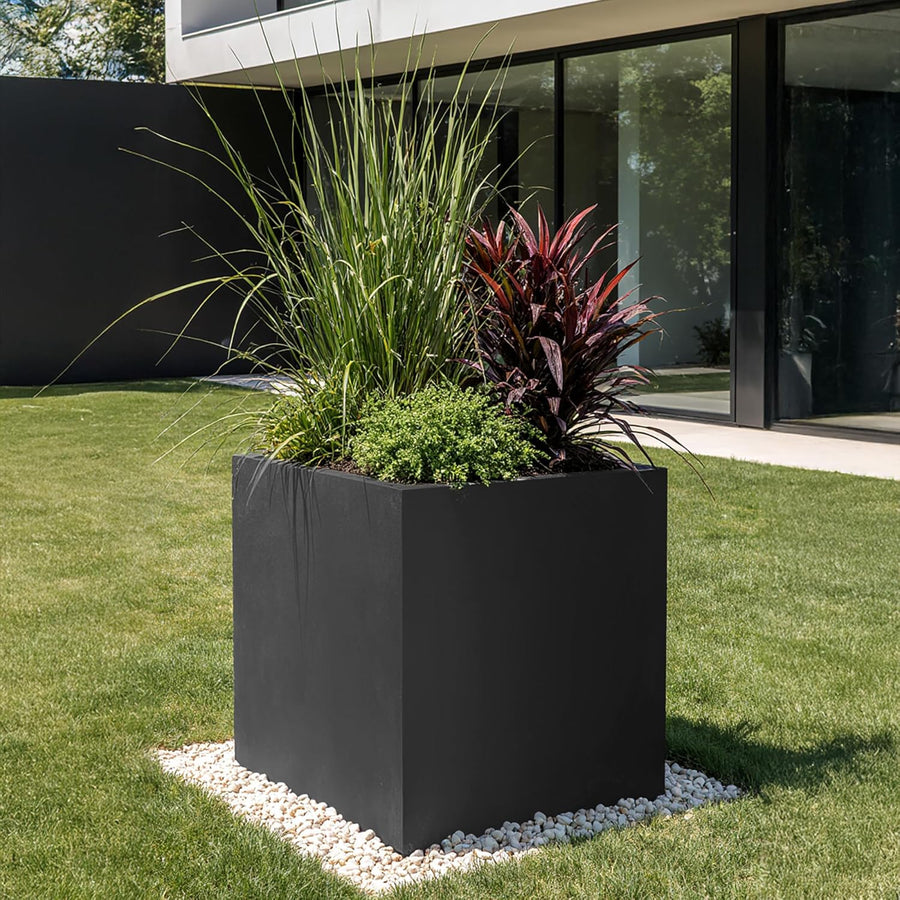 60cm Large Square Planter Dark Grey Stone Effect Tree Pot
