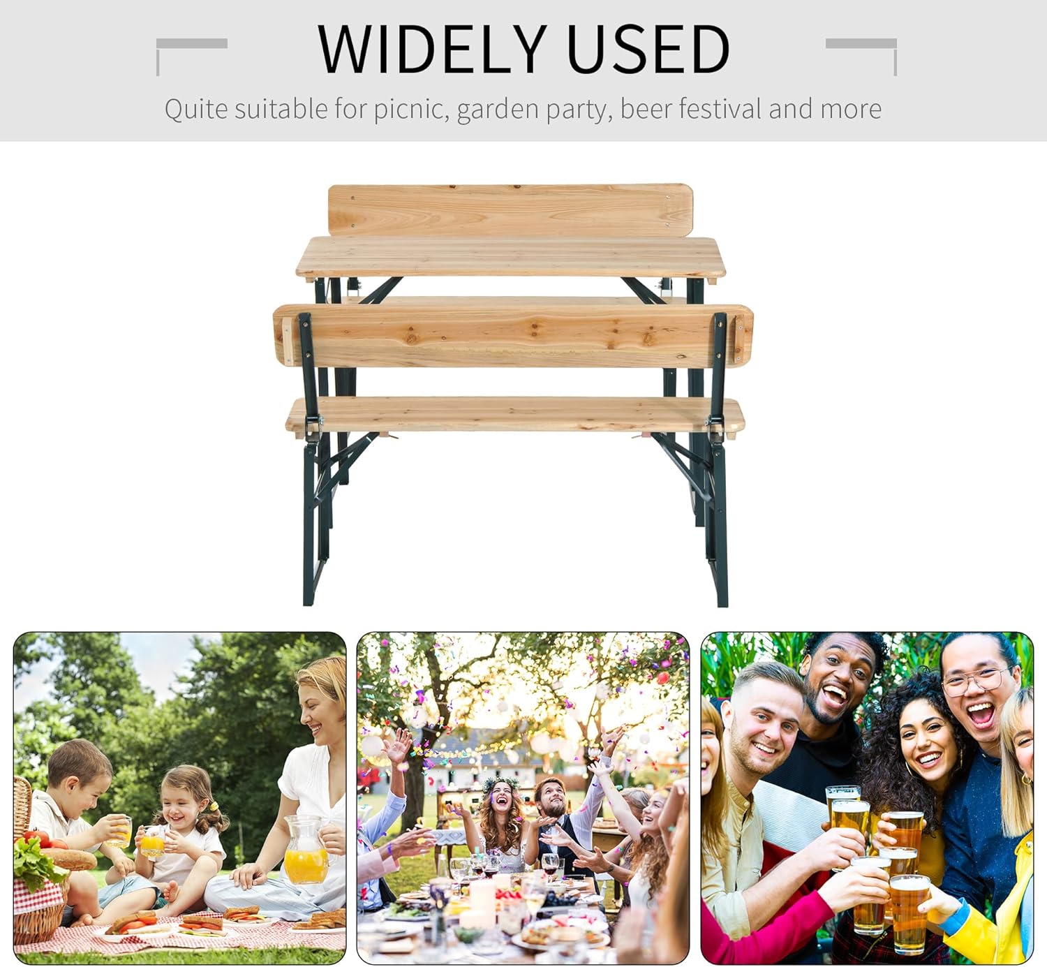 Folding Wooden Picnic Table & Bench Set Portable BBQ Party Set