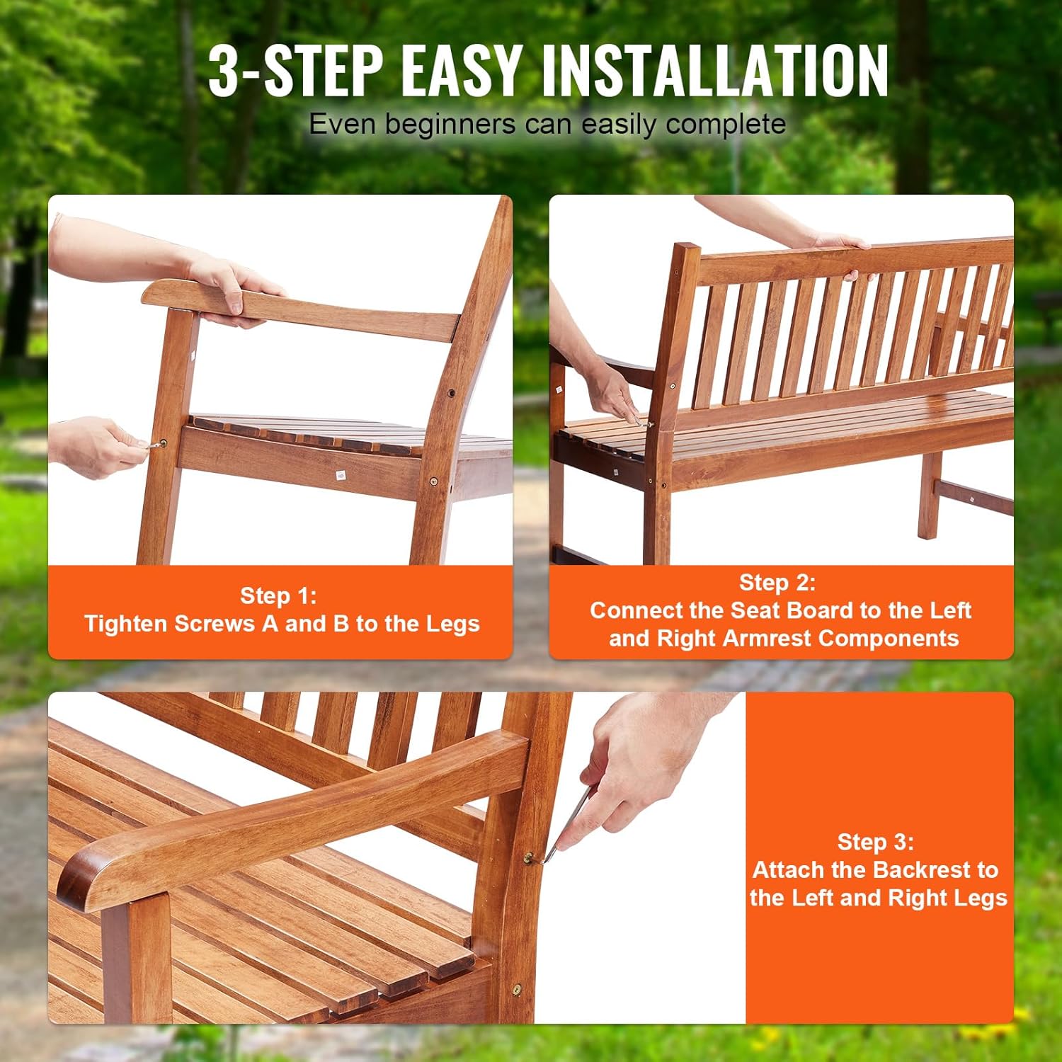 Wooden Garden Bench 3 Seater Outdoor Patio Porch Seat