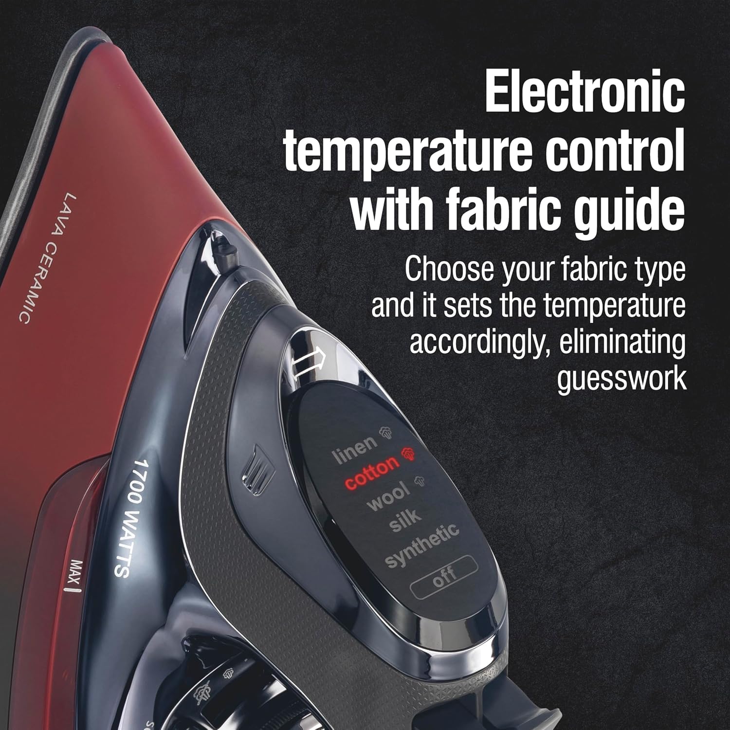 1700W Steam Iron with Ceramic Soleplate Retractable Cord