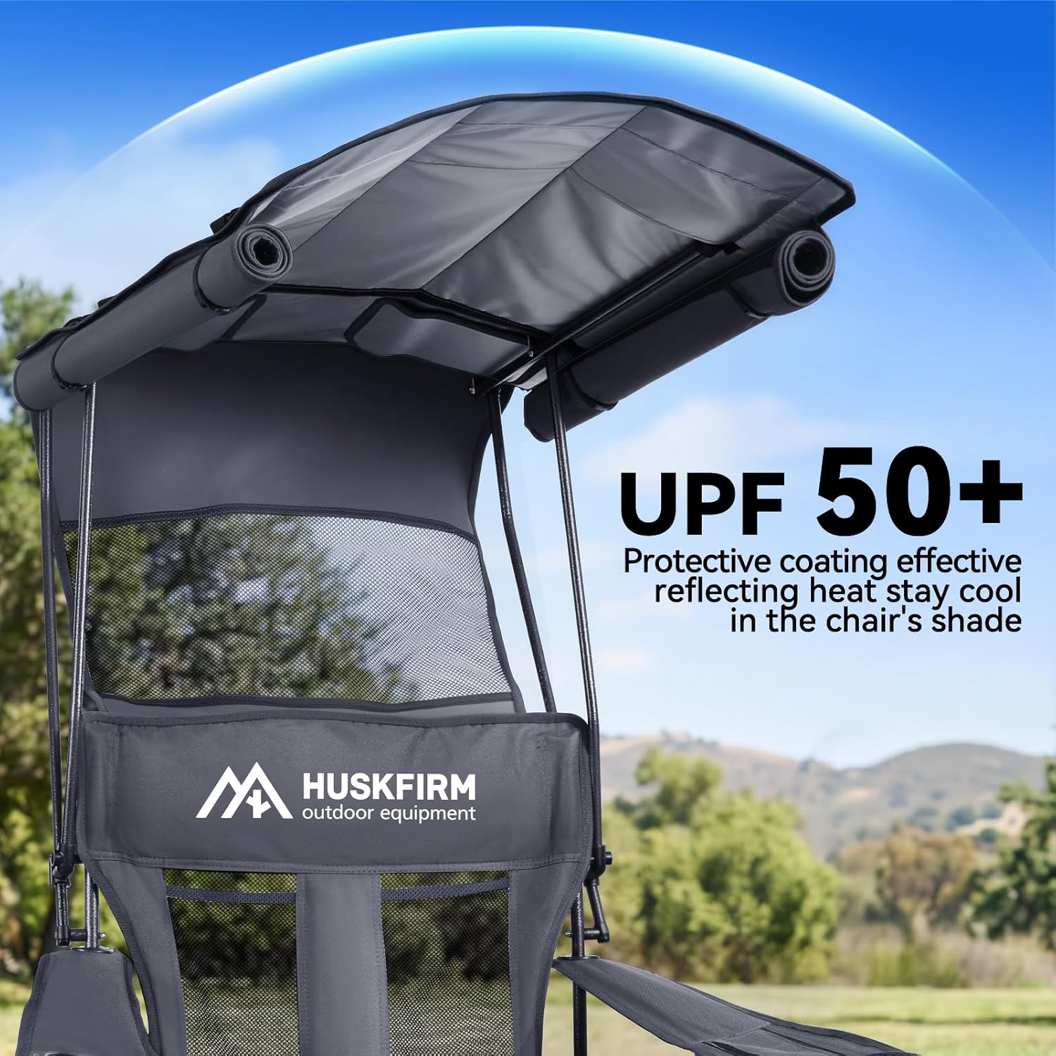 Camping Chair with UPF 50 Plus Canopy Shade Grey