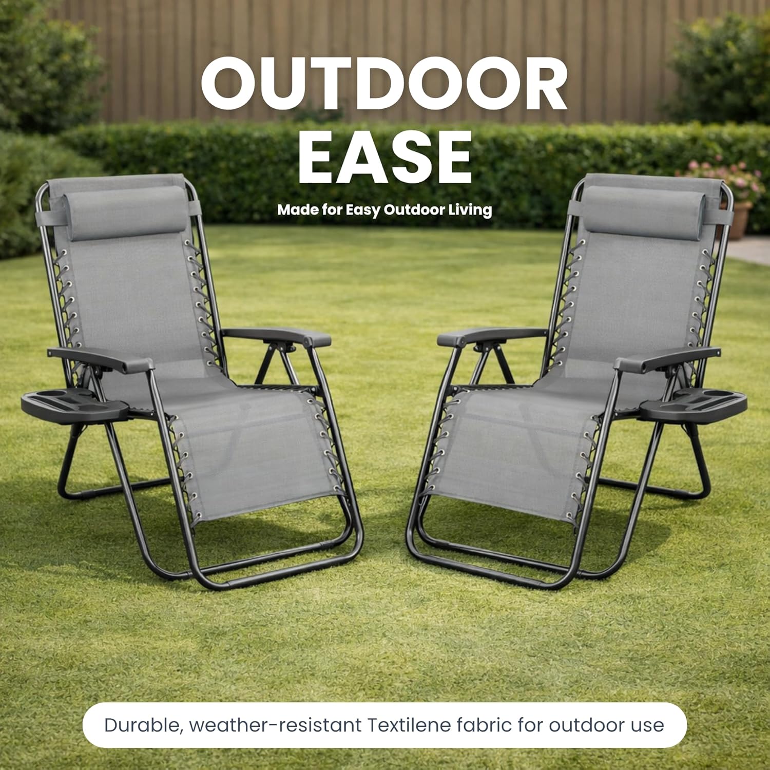 Zero Gravity Chairs Set of 2 Grey Reclining Sun Loungers