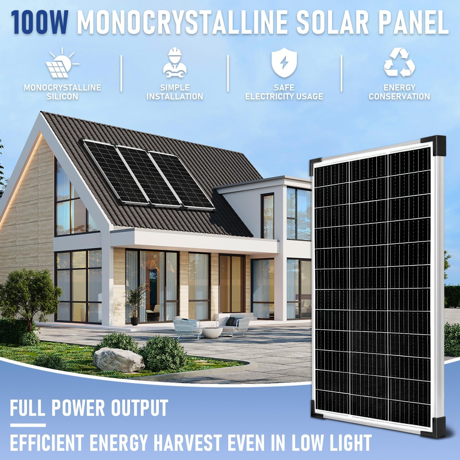 100W Solar Panel Kit 12V Battery Charger 20A Controller RV