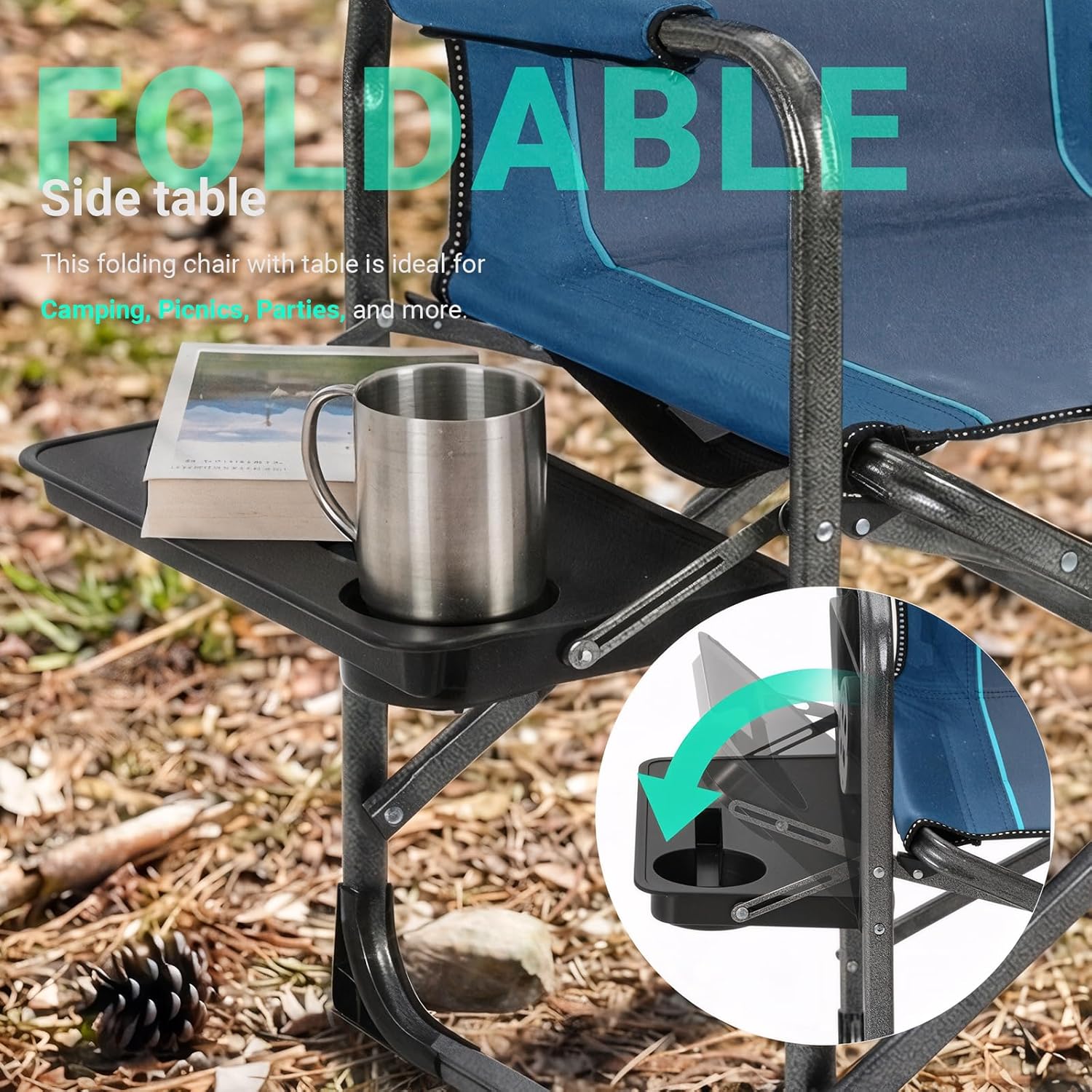 Set of 2 Heavy Duty Folding Camping Chairs 180kg Cooler Table