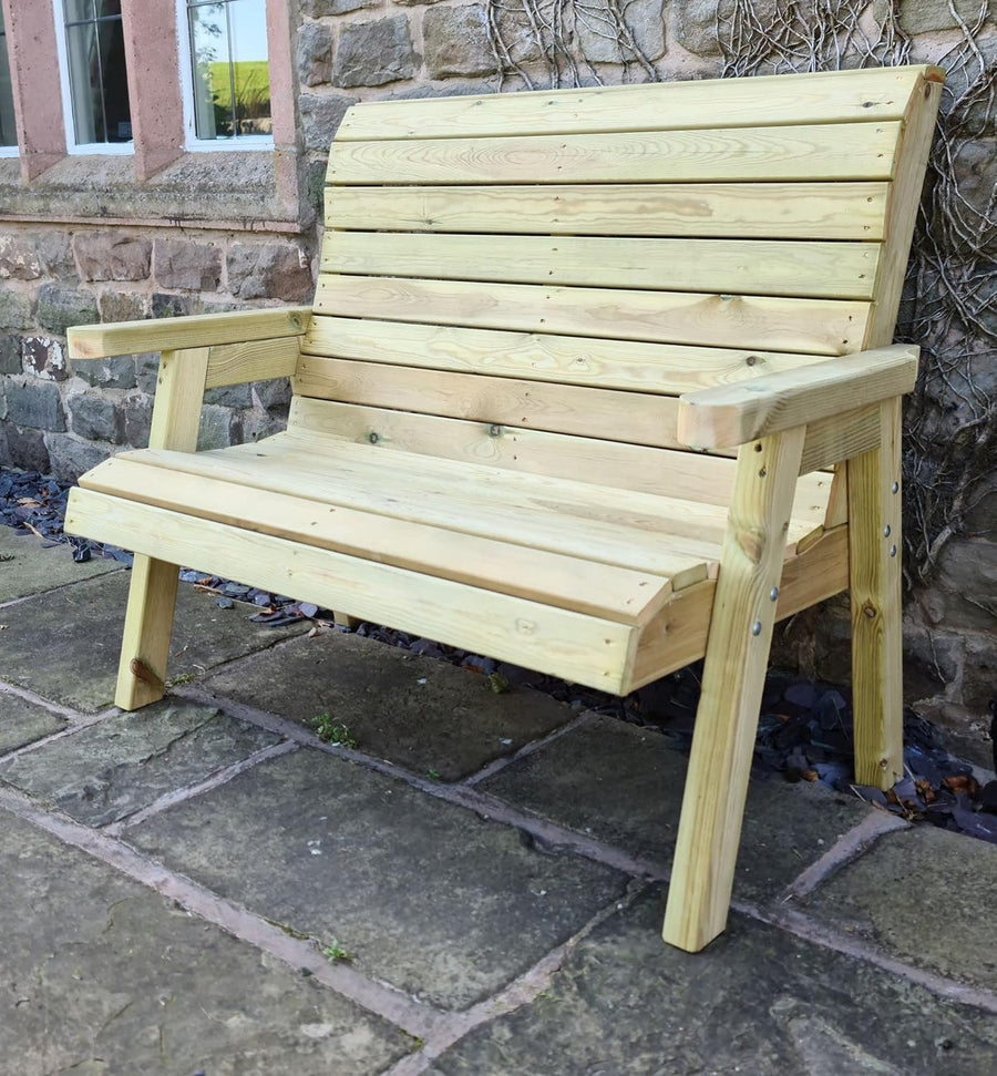 2 Seater Wooden Garden Bench Heavy Duty Pressure Treated Timber Seat