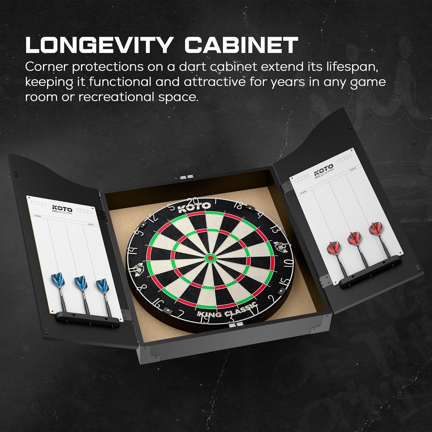 Dart Board Cabinet Set Bristle Board 2 Steel Tip Darts Scoreboard