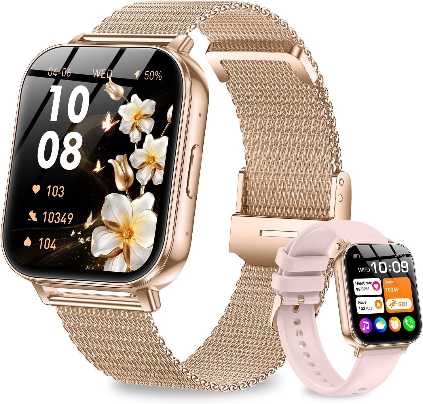 Rose Gold Smart Watch 1000mAh Battery Bluetooth Call Tracker