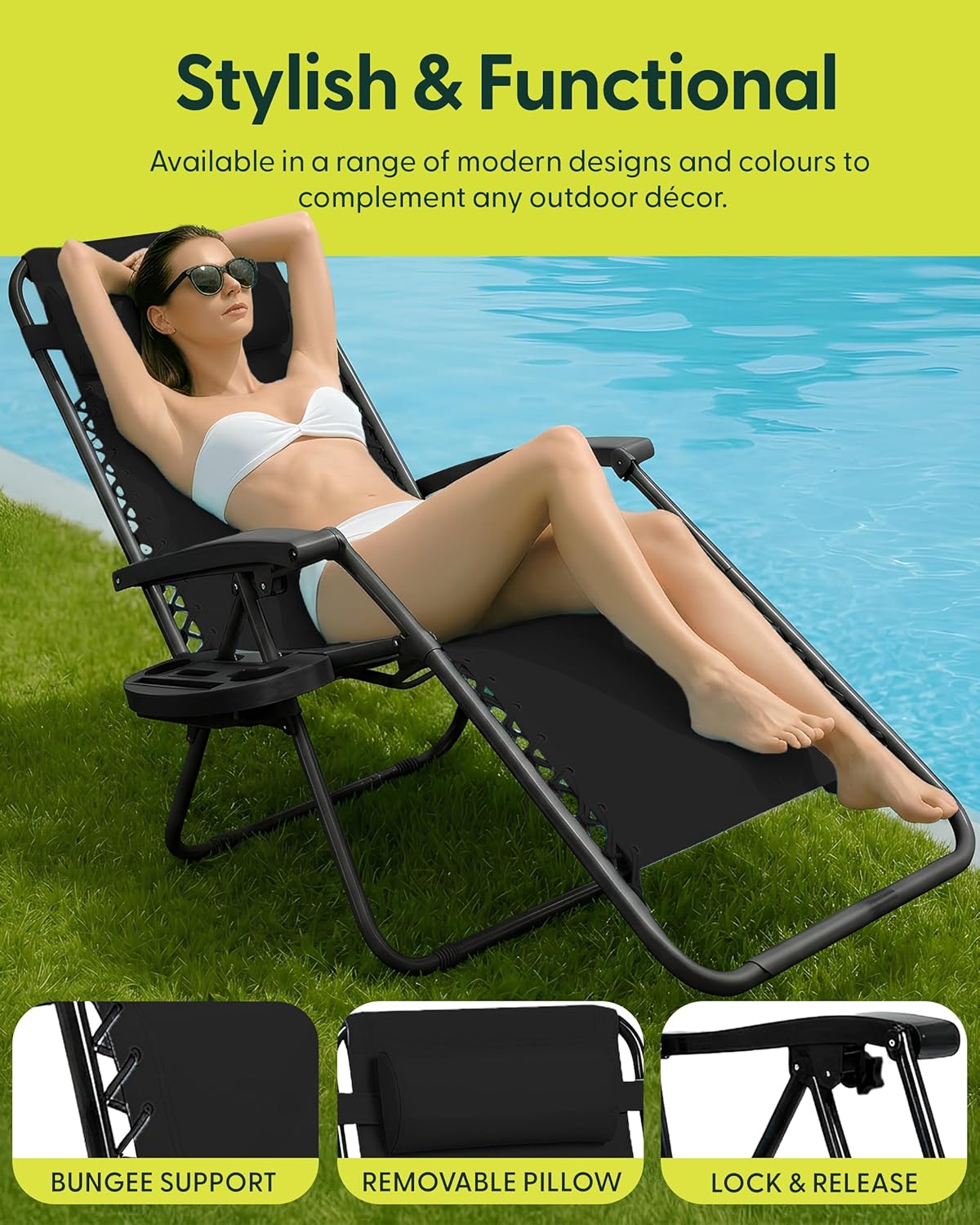 Set of 2 Zero Gravity Recliner Chairs Black 160 Degree