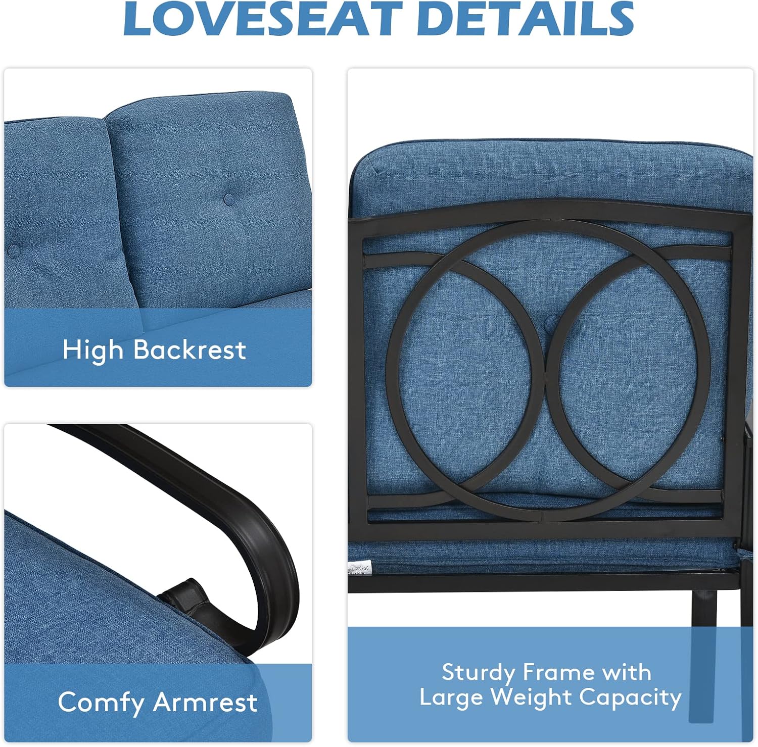 2 Seater Garden Loveseat with Coffee Table Cushions Set