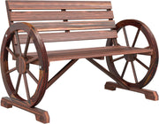 Rustic Wooden Garden Bench 2 Seater Wagon Wheel Armrest Patio Seat