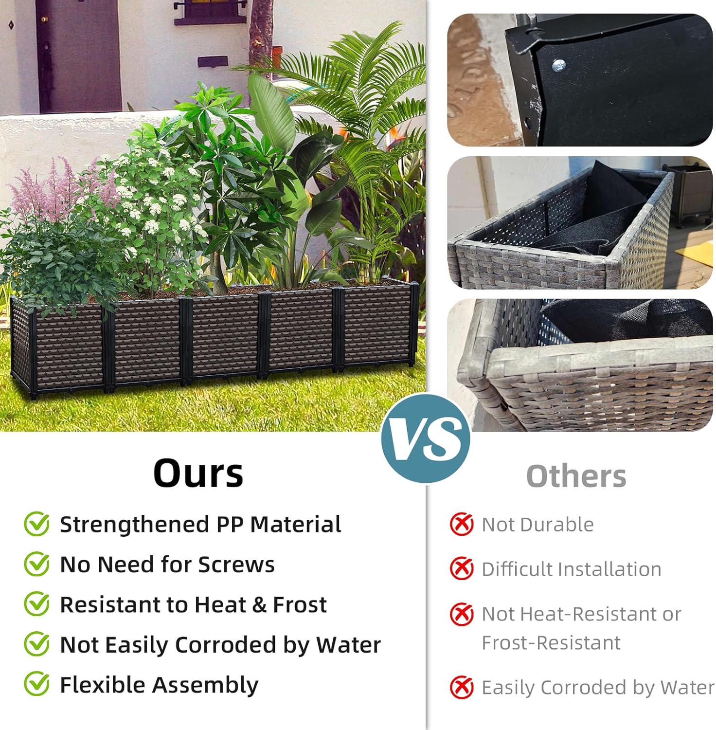 Raised Garden Bed Planter 3 Pack Self Watering Deep 50cm Box