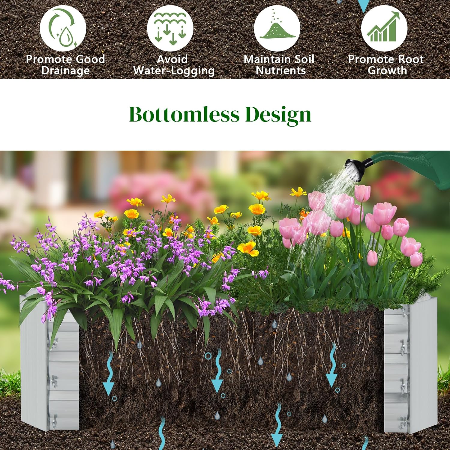 Large Raised Garden Bed 240cm Metal Planter Box Outdoor Veg Herb Bed