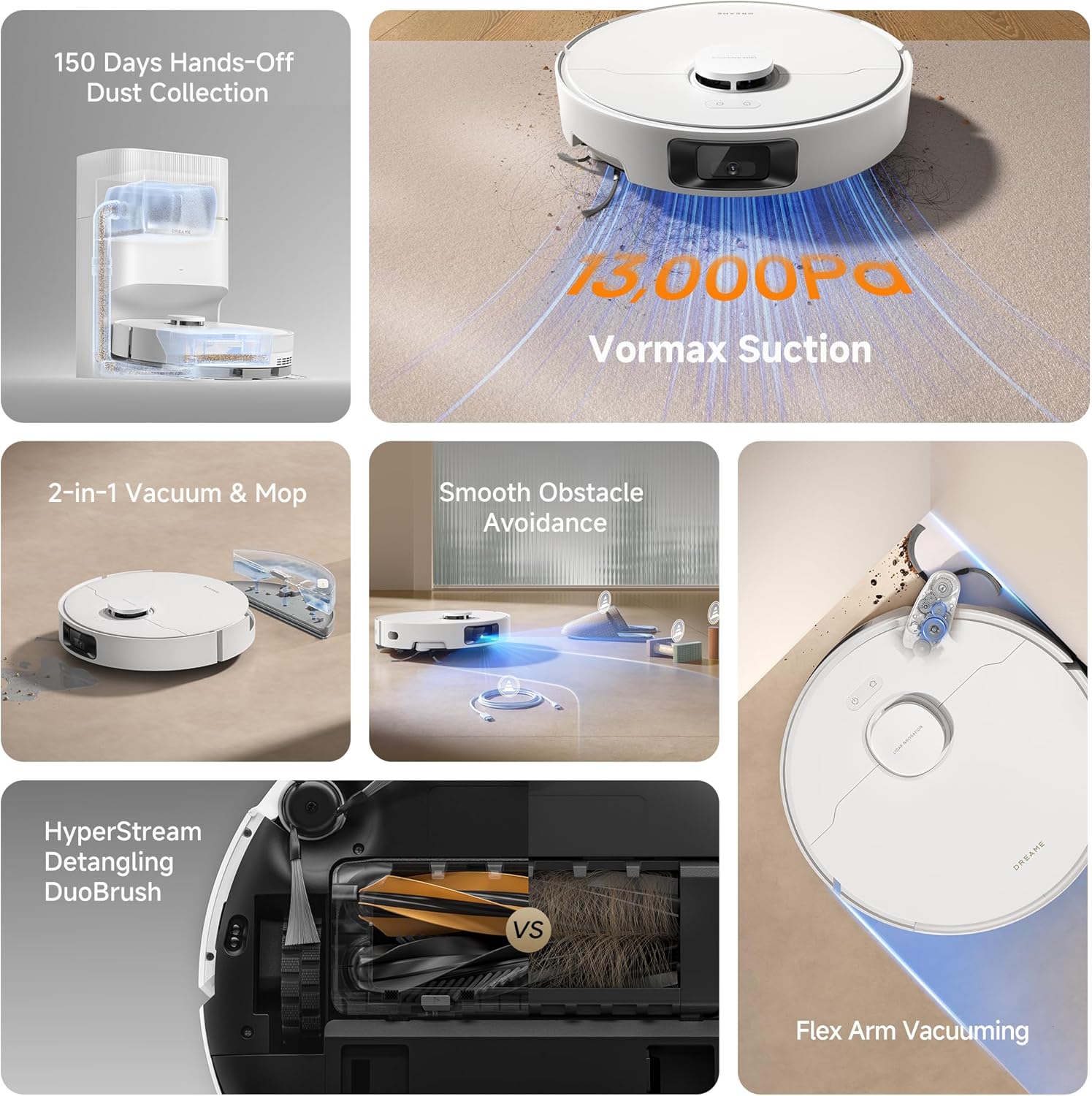 Robot Vacuum Mop Self Empty 13000Pa Smart Mapping App Control