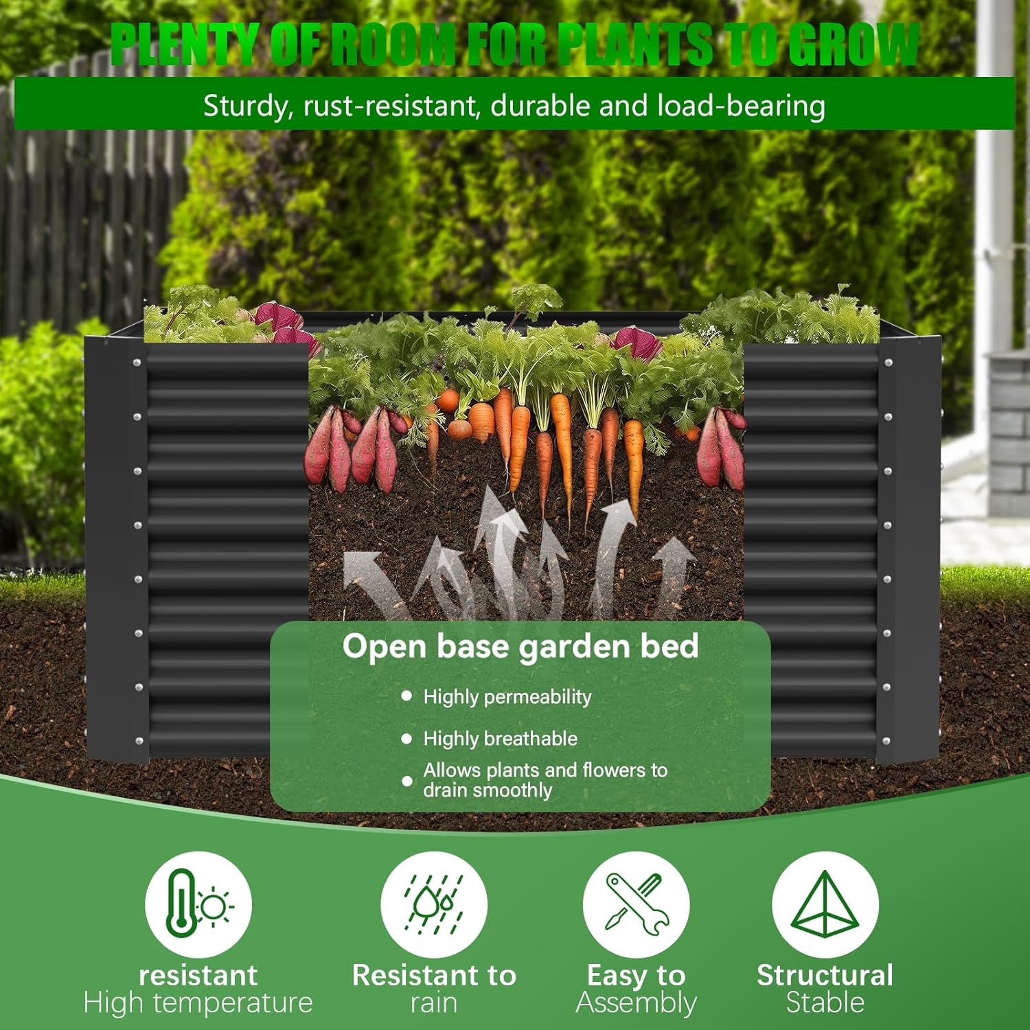 Large Metal Raised Garden Bed 122cm Black Steel Planter