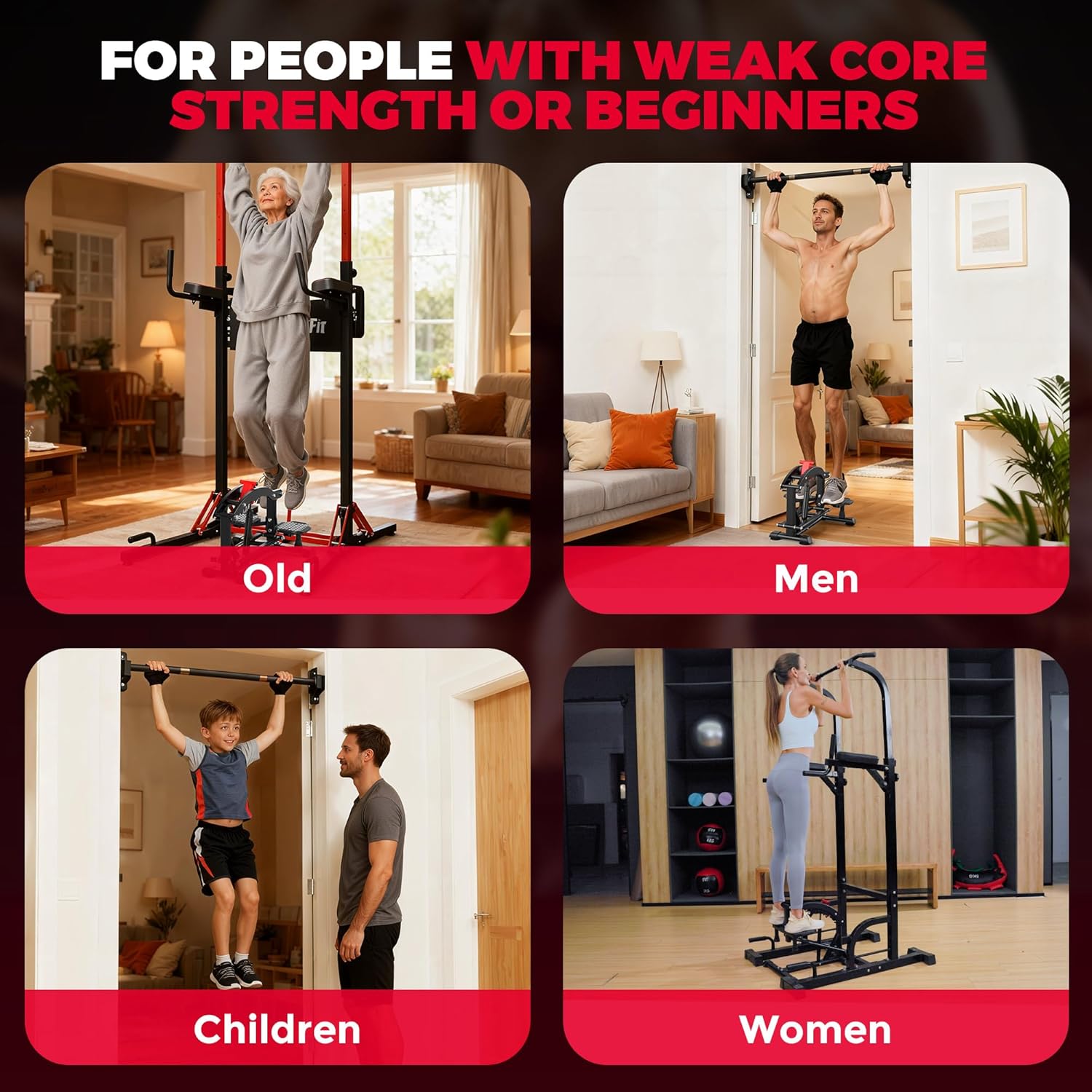 Power Tower Pull Up Dip Station Adjustable Height Strength Trainer