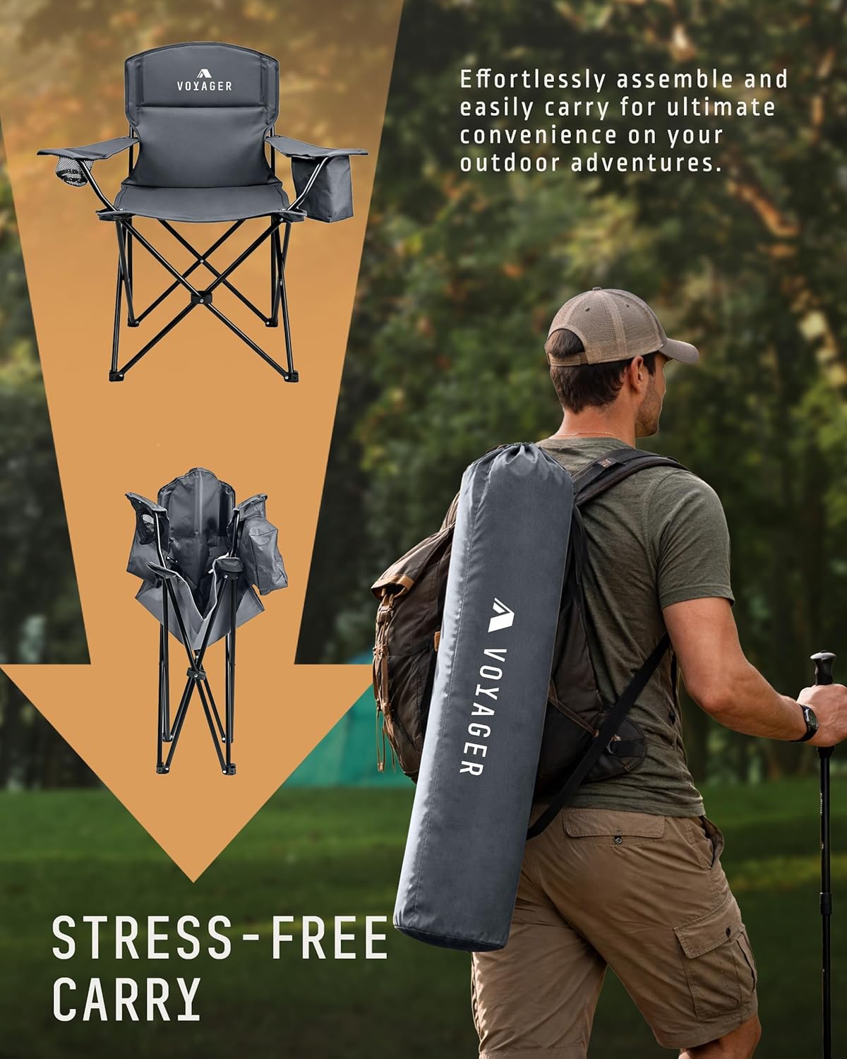 Folding Camping Chairs 2 Pack Cooler Bag Grey Portable