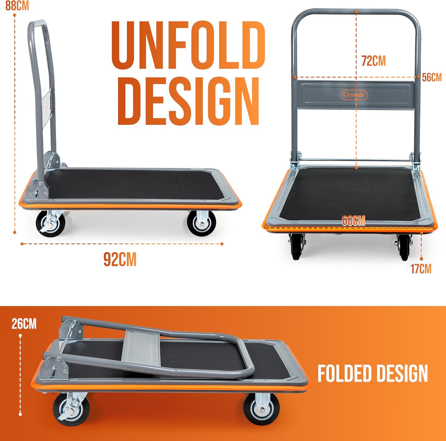 Heavy Duty Folding Platform Trolley 300KG Push Cart