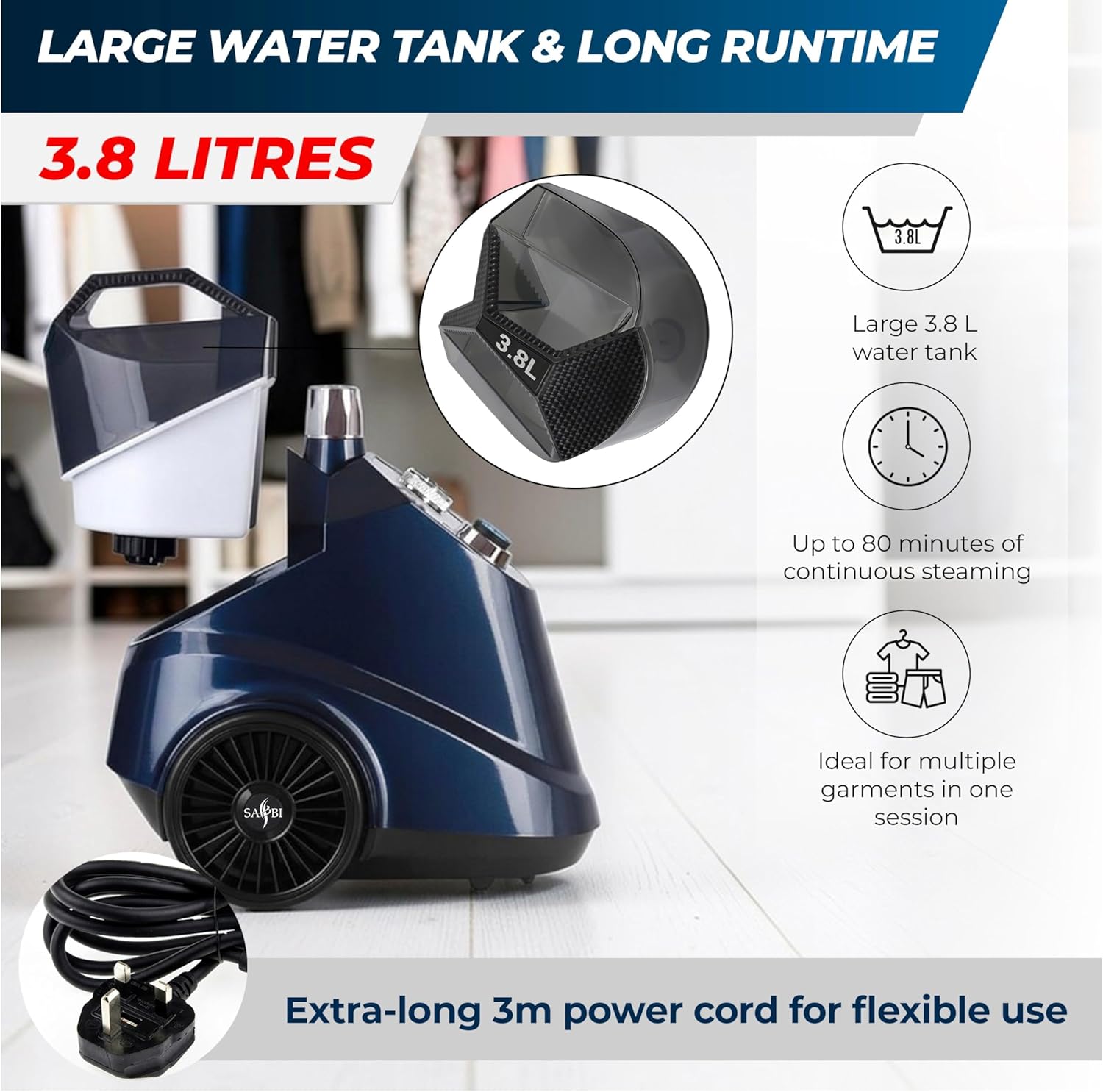 Standing Garment Steamer 2350W Professional Clothes Steamer 3.8L Tank