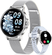 Womens Silver Smart Watch Bluetooth Call 2 Straps