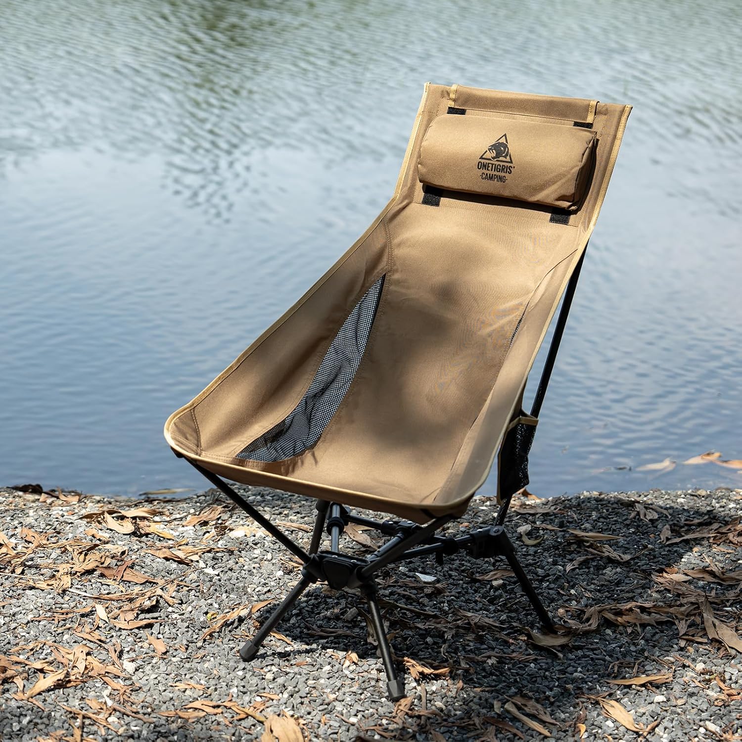 High Back Camping Chair with Pillow 150kg Brown