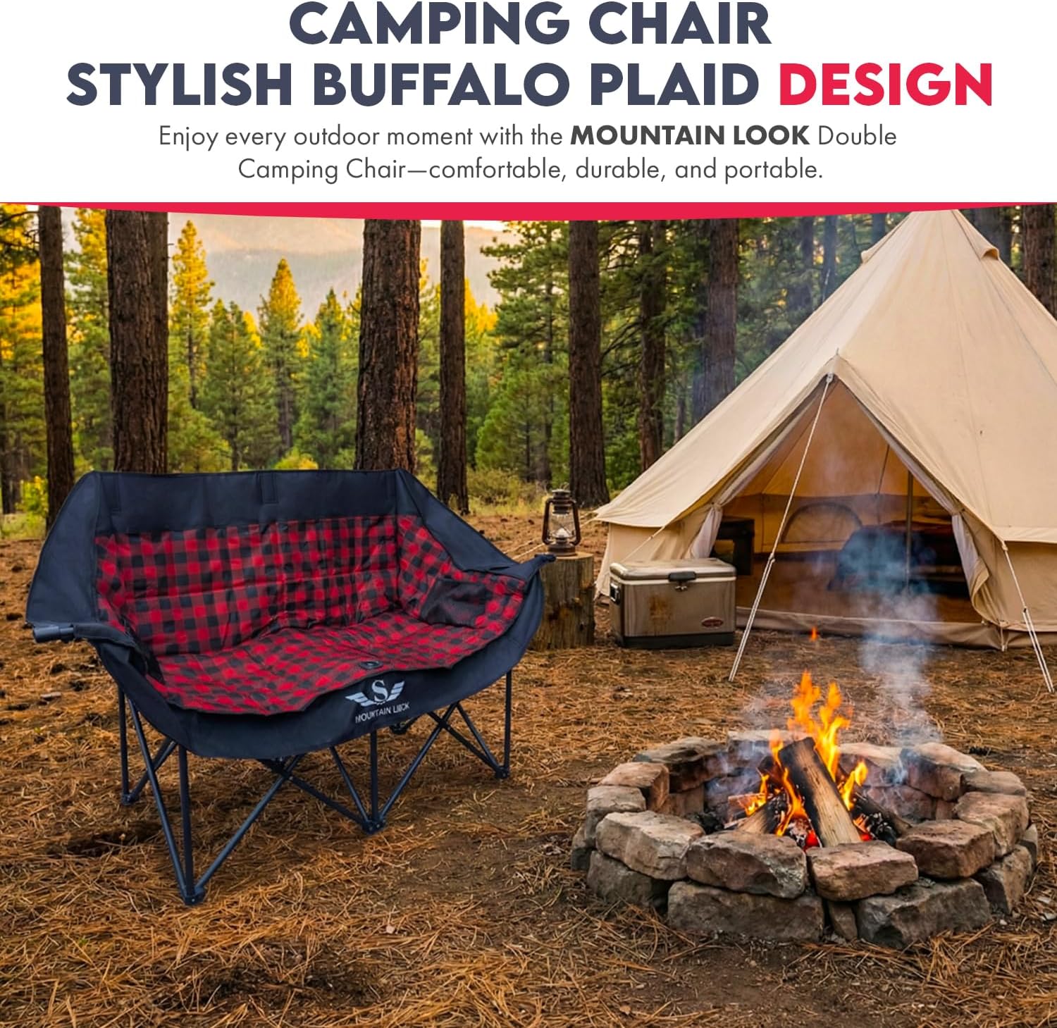 Double Folding Camping Chair 300kg 2 Seater Padded Sofa
