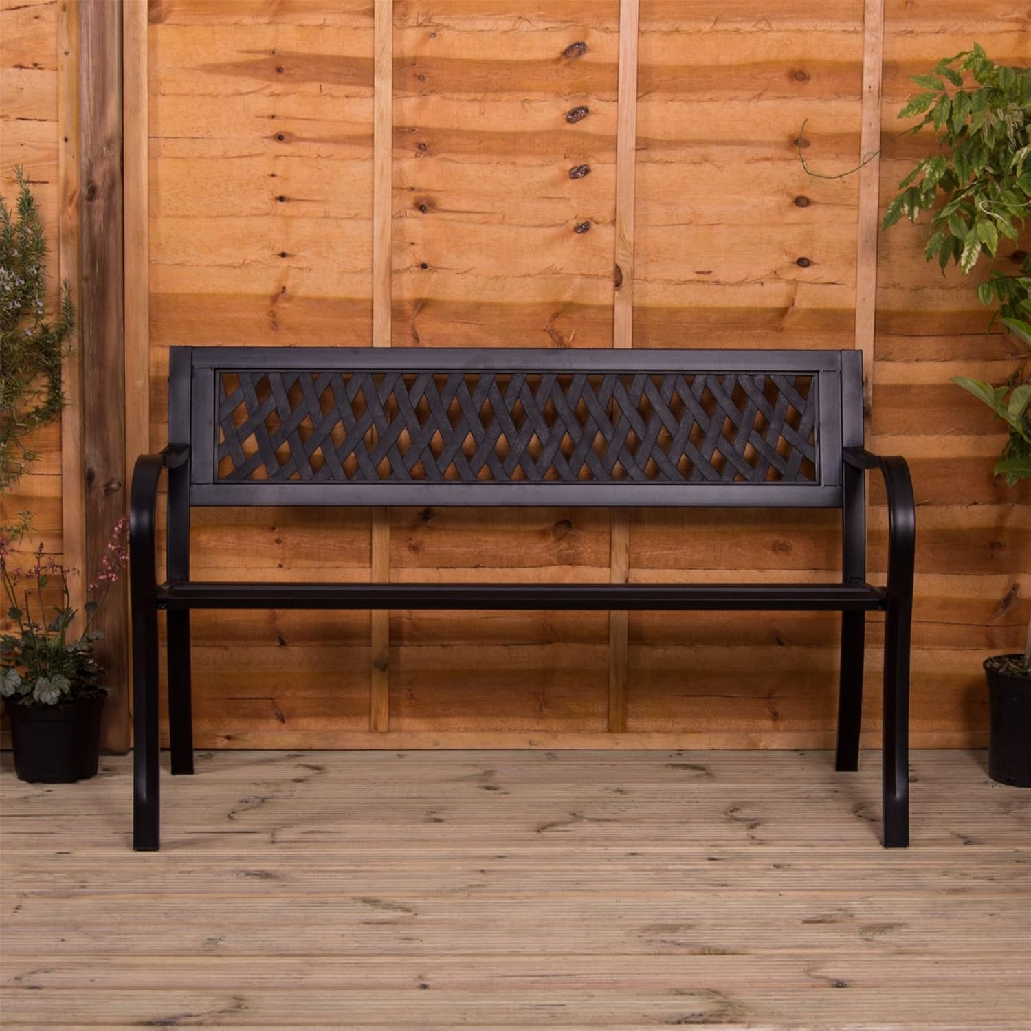 3 Seater Metal Garden Bench Lattice Outdoor Patio Park Seat