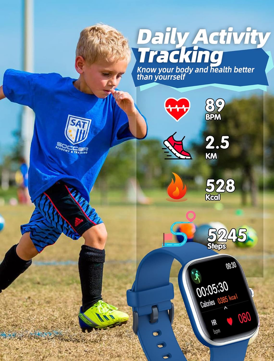 Kids Fitness Smart Watch Blue Heart Sleep Tracker