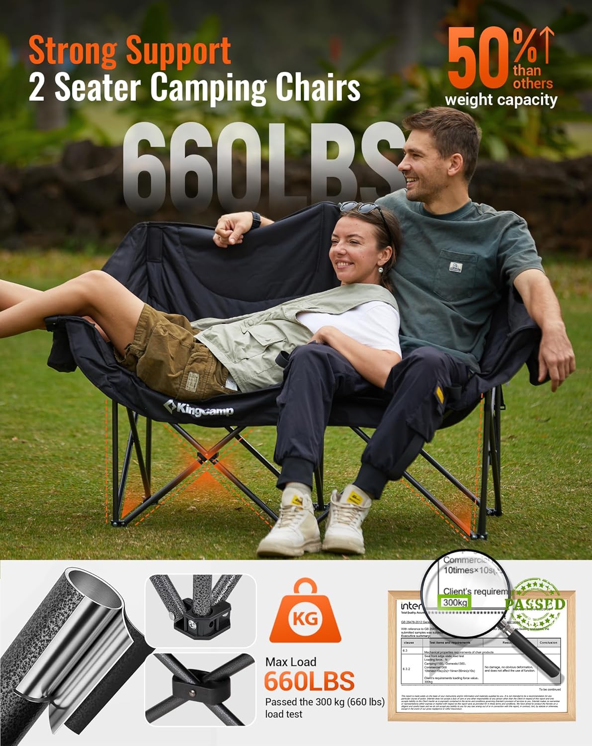XL 2 Seater Camping Sofa Chair 300KG Black