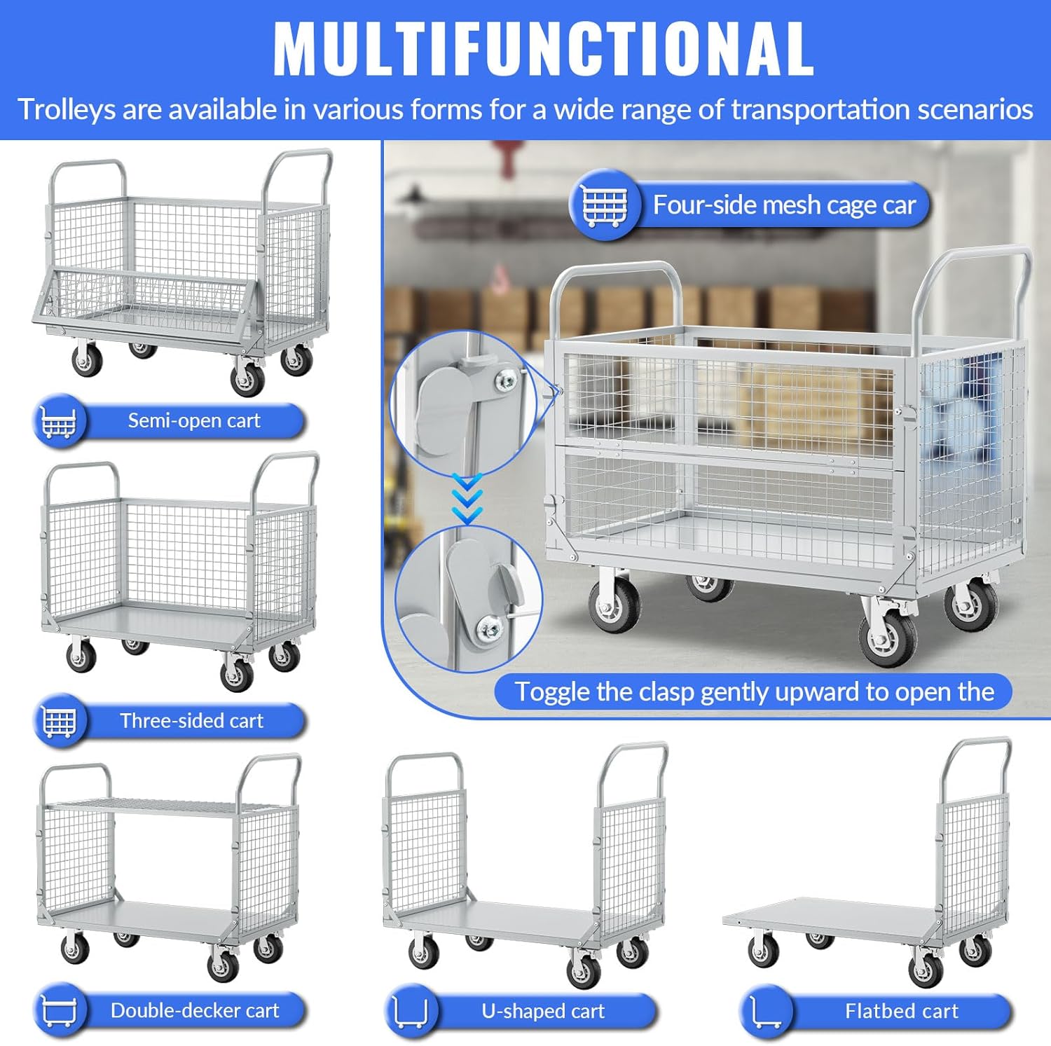 2500LB Heavy Duty Platform Truck Cage Flatbed Cart