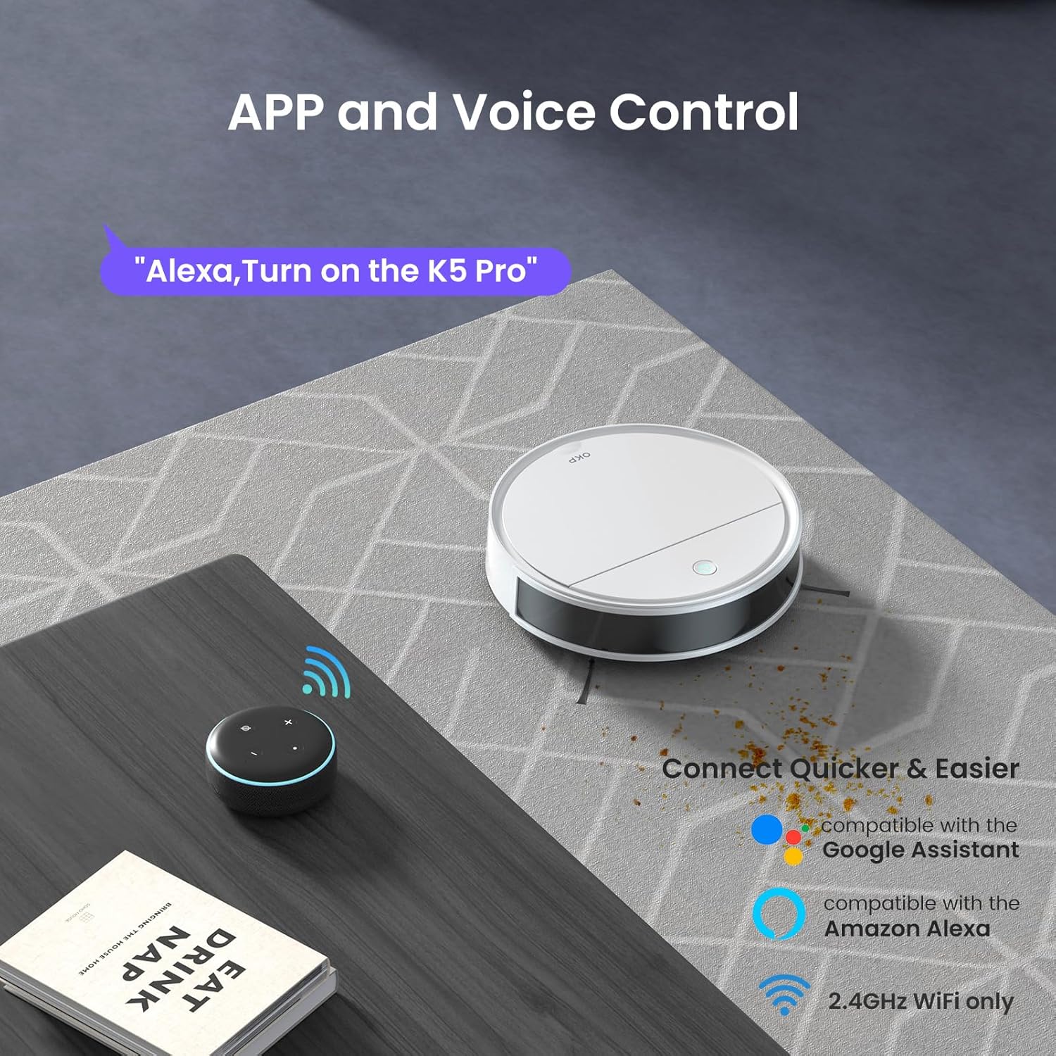 Robot Vacuum Mop 5000Pa WiFi App Alexa 180Min Runtime Pet Hair