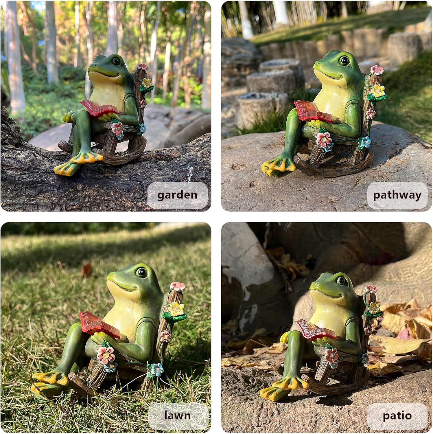 Solar Frog Garden Statue LED Lights Succulent Outdoor Decor